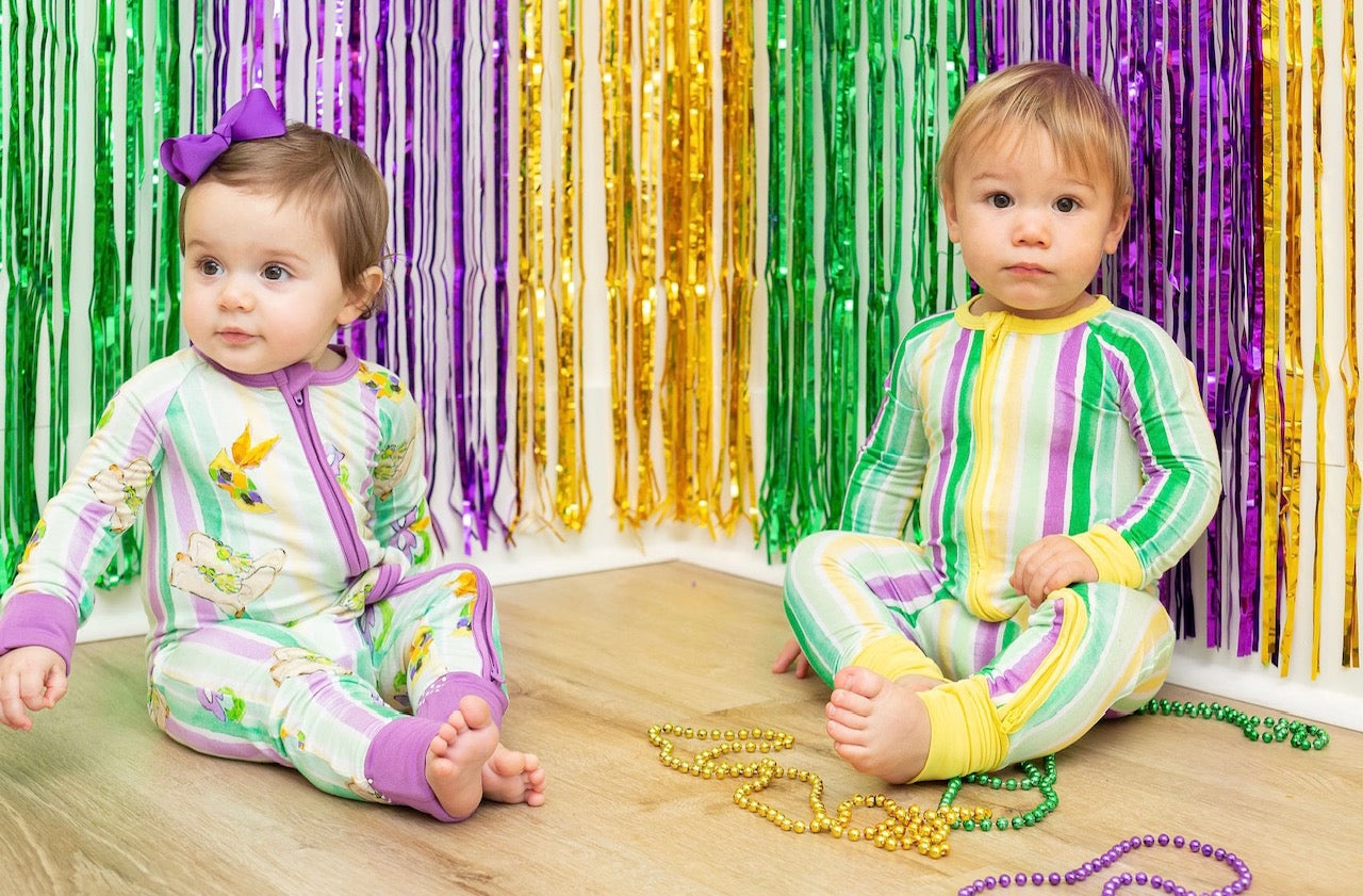 Mardi Gras Stripes Zipper Onesie