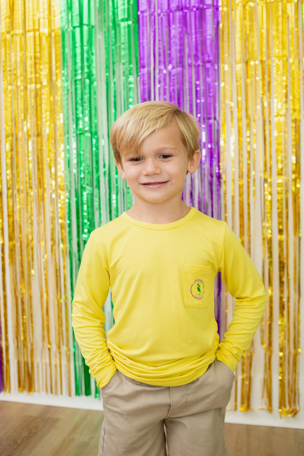 Mardi Gras Long Sleeve Pocket Logo Tee