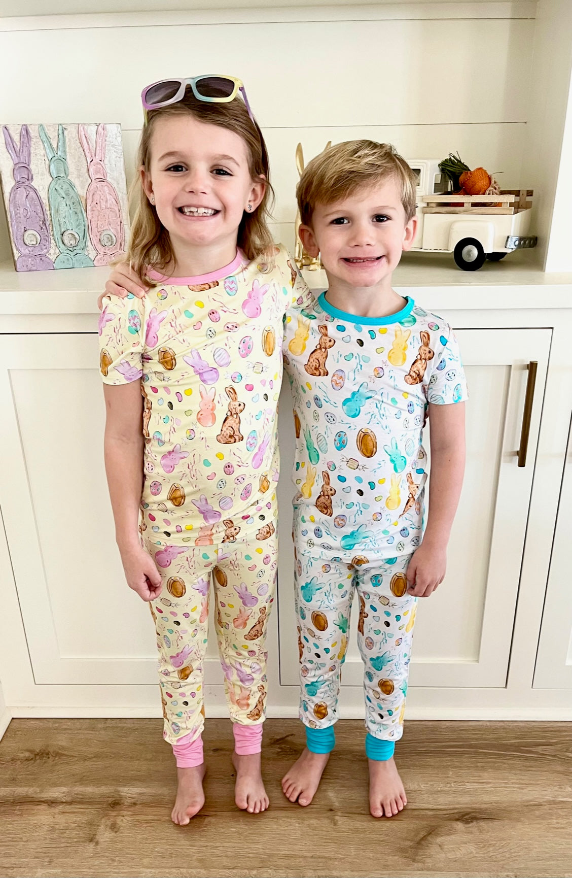 Easter Candy White/Blue Two Piece Pajama Pants Set