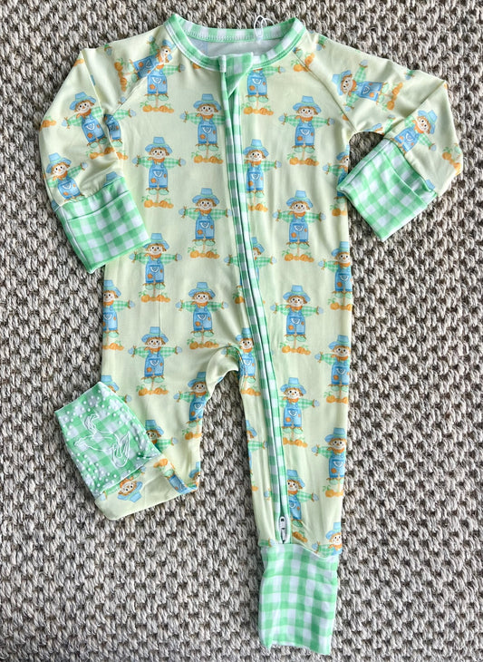 Green Scarecrow Zipper Onesie