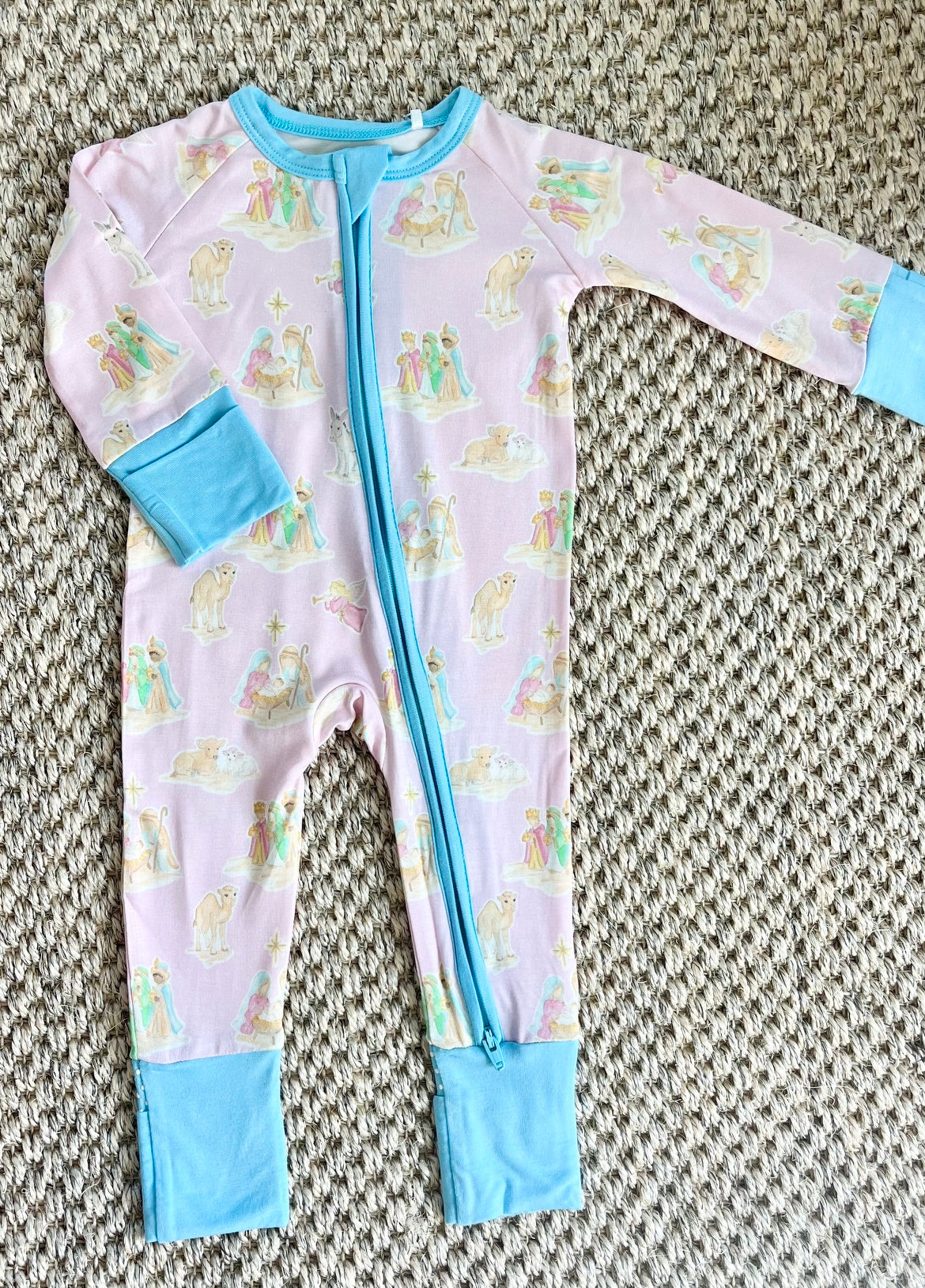 Pink Nativity Zipper Onesie