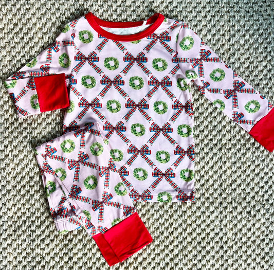 Christmas Bow Two Piece Pajama Set