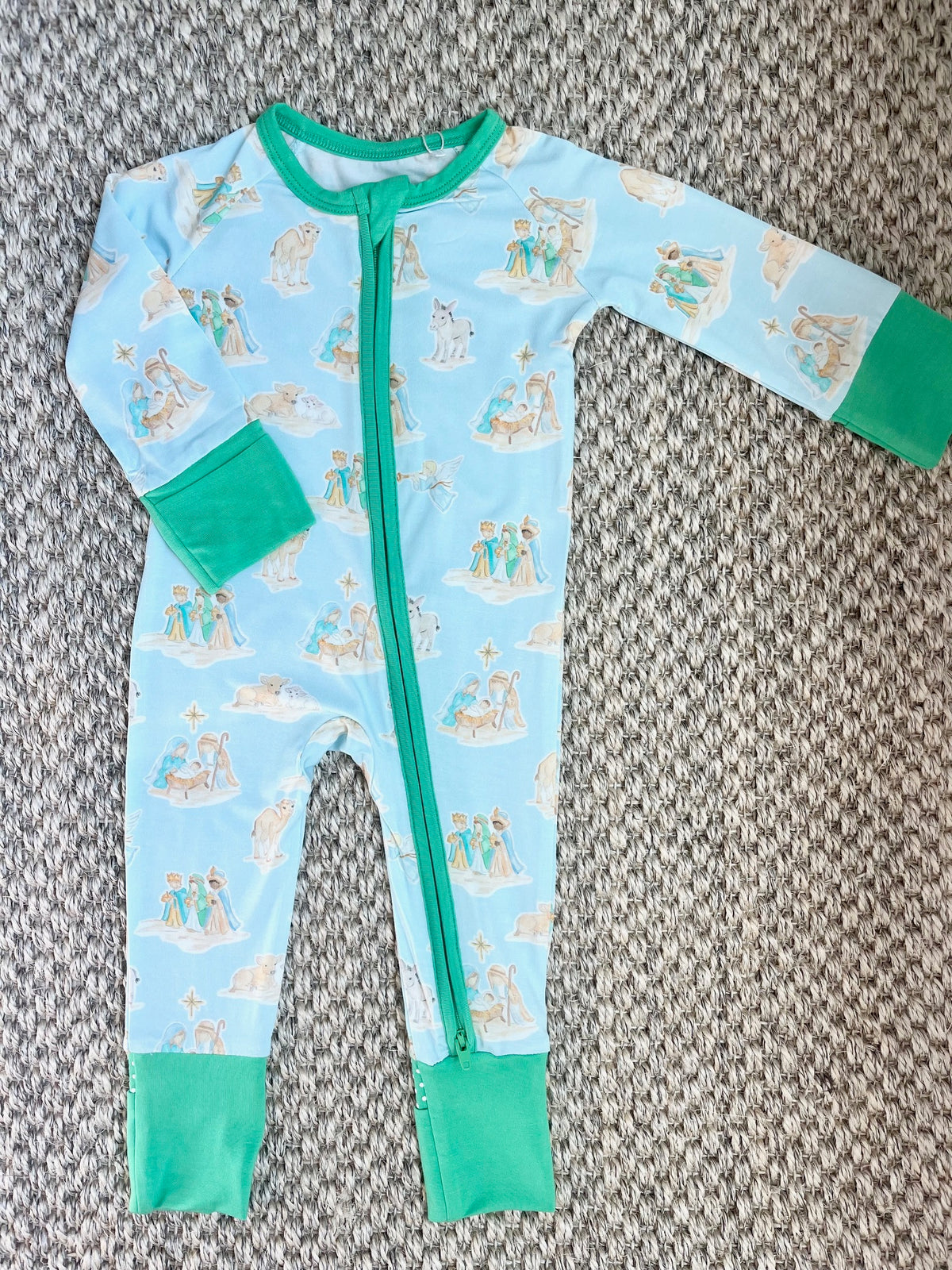 Blue Nativity Zipper Onesie