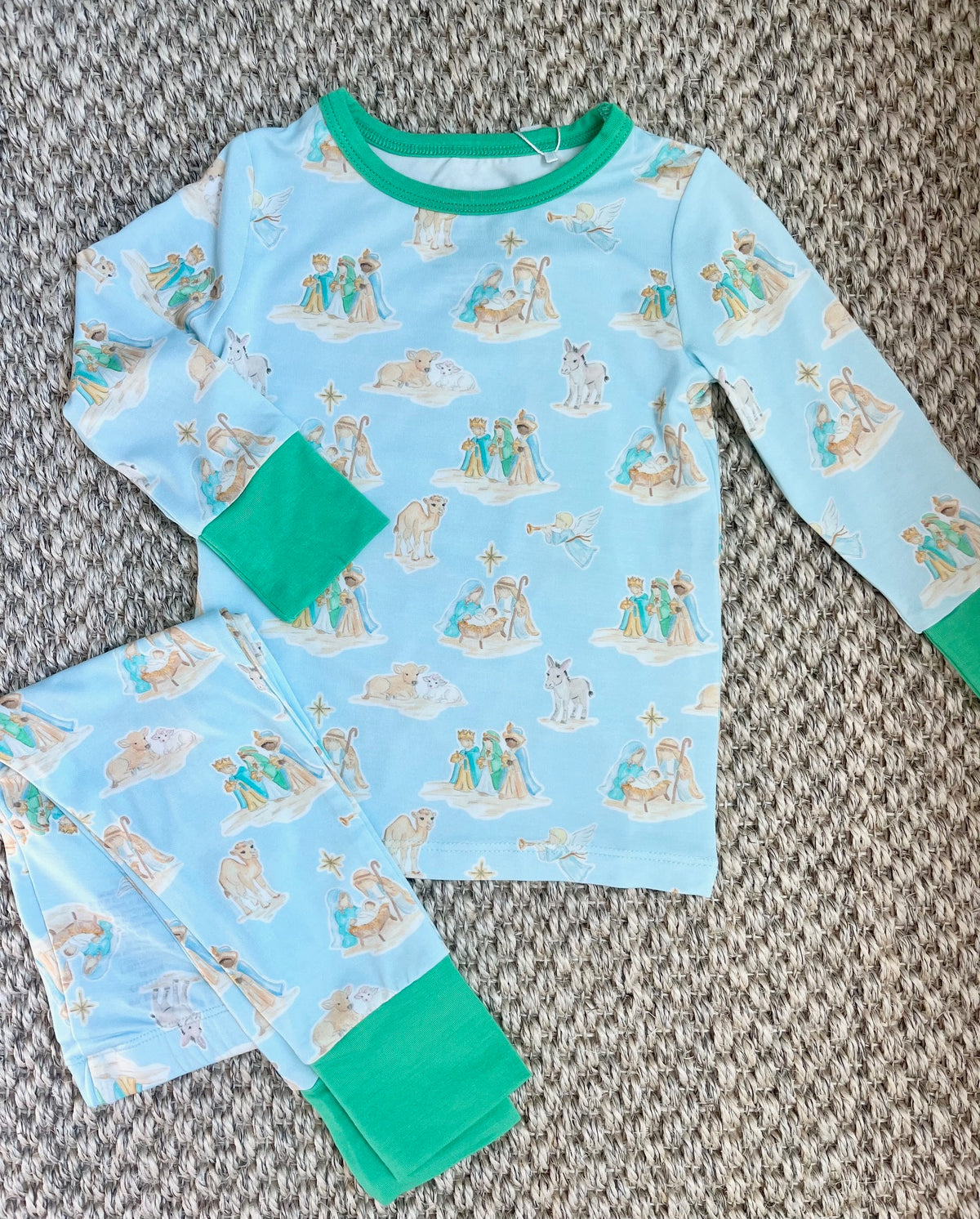 Blue Nativity Two Piece Pajama Set