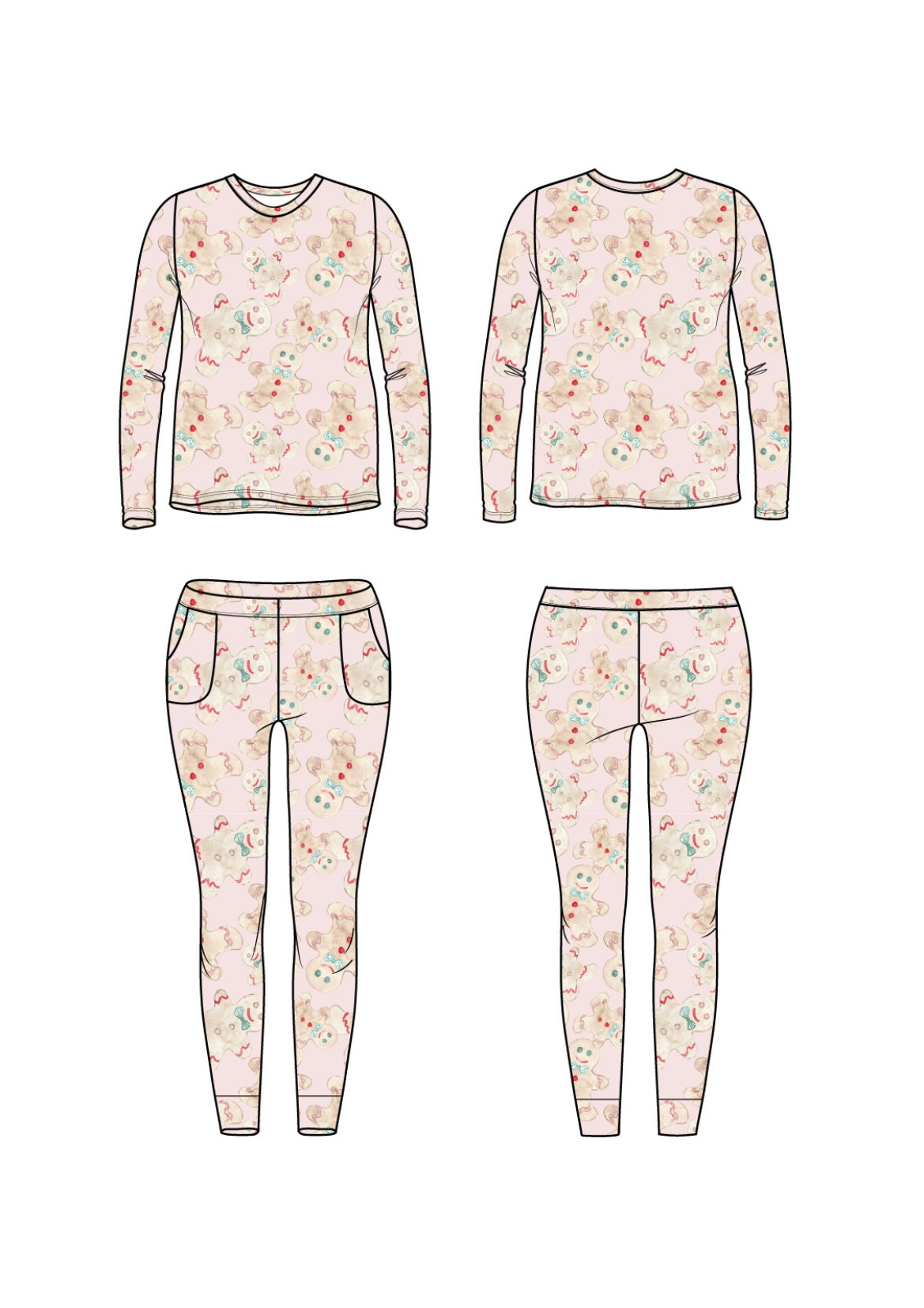 Pink Gingerbread Tween Two Piece Pajama Jogger Set