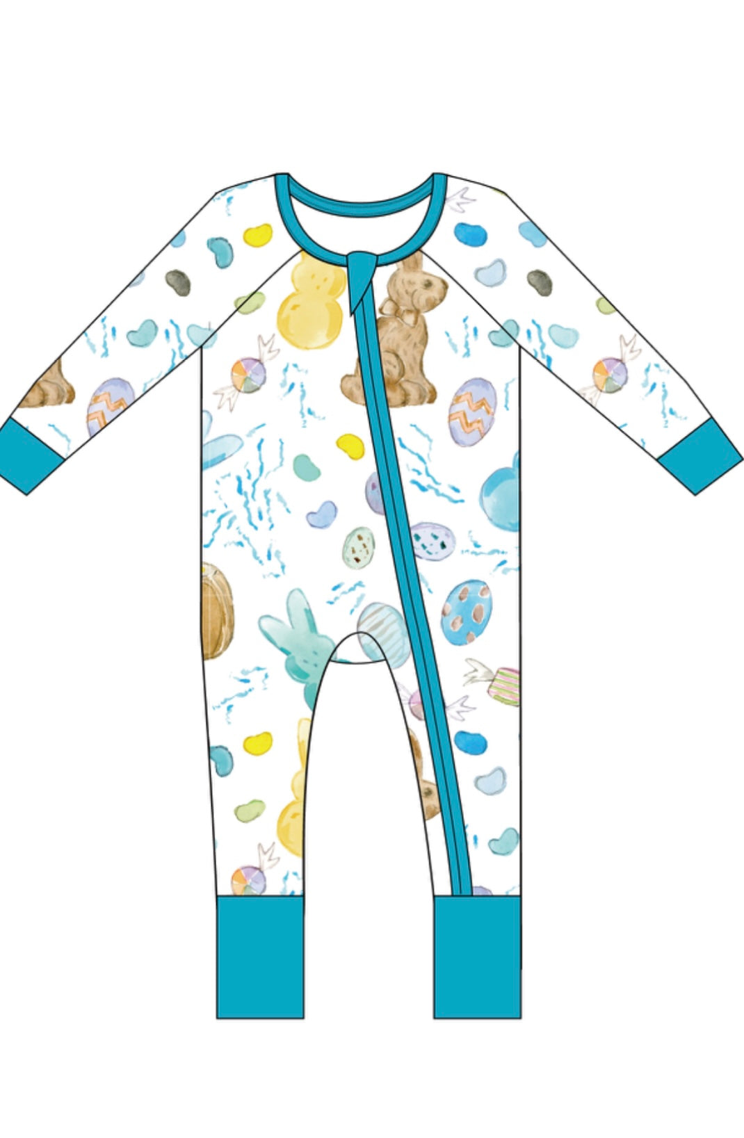 Easter Candy White/Blue Zipper Onesie