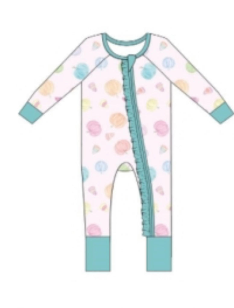 Pink Pumpkin Zipper Onesie W/Ruffle